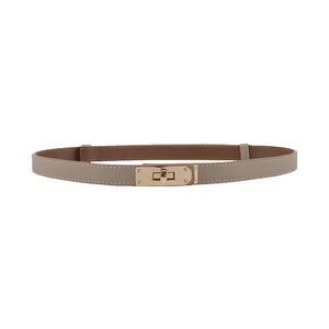 3132 Women's Skinny Leather Belt With Adjustable Golden Turn-lock Buckle